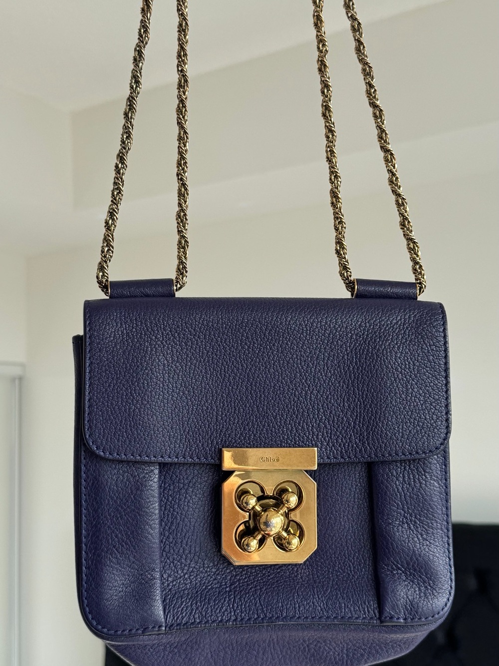 Authentic Chloe Small Purple Leather Bag with Gold Chain